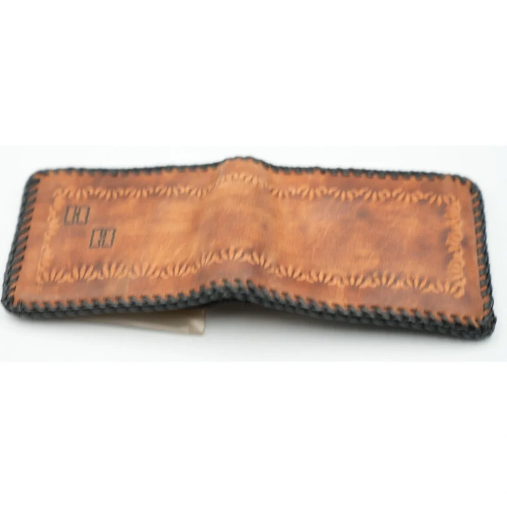 Vintage 1962 Handmade Leather Wallet Tooled Western Floral Design with Black‎